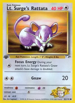 A picture of the Lt. Surge's Rattata Pokemon card from Gym Heroes