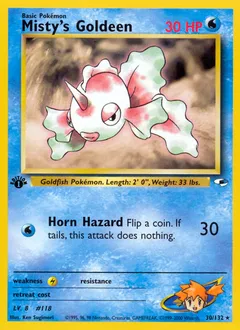 A picture of the Misty's Goldeen Pokemon card from Gym Heroes