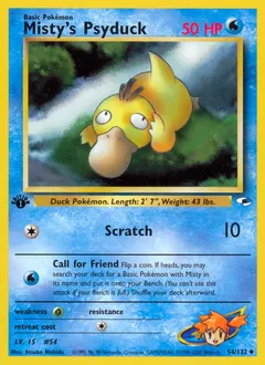 A picture of the Misty's Psyduck Pokemon card from Gym Heroes