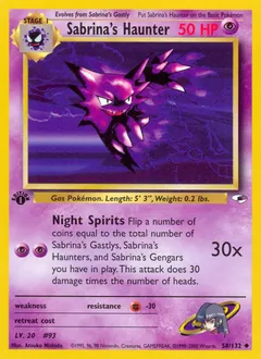 A picture of the Sabrina's Haunter Pokemon card from Gym Heroes