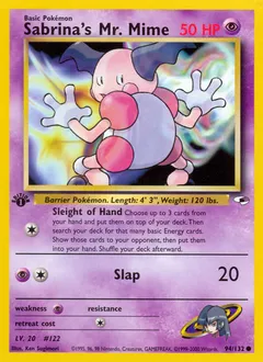 A picture of the Sabrina's Mr. Mime Pokemon card from Gym Heroes