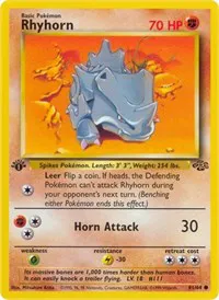 A picture of the Rhyhorn Pokemon card from Jungle