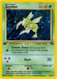 A picture of the Scyther Pokemon card from Jungle
