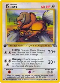 A picture of the Tauros Pokemon card from Jungle