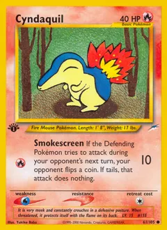 A picture of the Cyndaquil Pokemon card from Neo Destiny