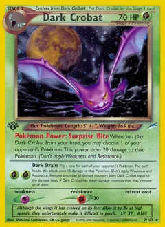 A picture of the Dark Crobat Pokemon card from Neo Destiny