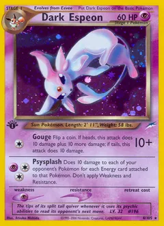 A picture of the Dark Espeon Pokemon card from Neo Destiny