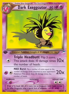 A picture of the Dark Exeggutor Pokemon card from Neo Destiny