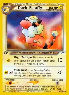 A picture of the Dark Flaaffy Pokemon card from Neo Destiny