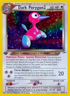 A picture of the Dark Porygon2 Pokemon card from Neo Destiny