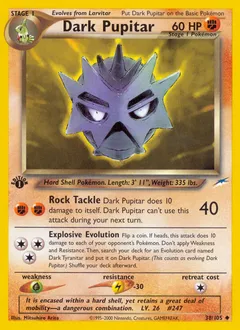 A picture of the Dark Pupitar Pokemon card from Neo Destiny