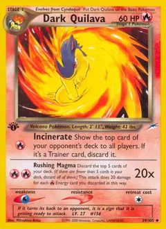 A picture of the Dark Quilava Pokemon card from Neo Destiny