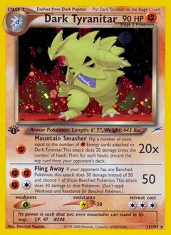 A picture of the Dark Tyranitar Pokemon card from Neo Destiny