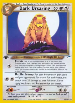 A picture of the Dark Ursaring Pokemon card from Neo Destiny