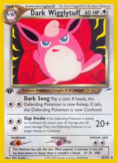 A picture of the Dark Wigglytuff Pokemon card from Neo Destiny