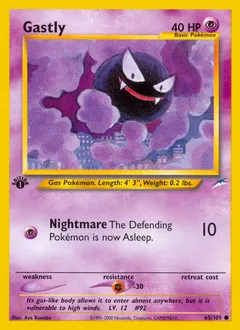 A picture of the Gastly Pokemon card from Neo Destiny