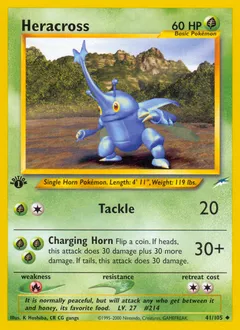 A picture of the Heracross Pokemon card from Neo Destiny