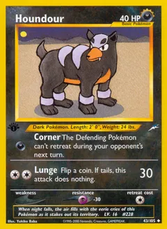 A picture of the Houndour Pokemon card from Neo Destiny