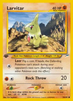 A picture of the Larvitar Pokemon card from Neo Destiny