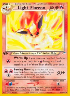 A picture of the Light Flareon Pokemon card from Neo Destiny