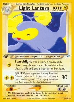 A picture of the Light Lanturn Pokemon card from Neo Destiny