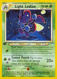 A picture of the Light Ledian Pokemon card from Neo Destiny