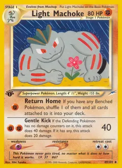 A picture of the Light Machoke Pokemon card from Neo Destiny