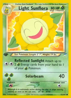 A picture of the Light Sunflora Pokemon card from Neo Destiny