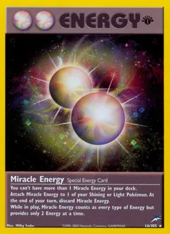 A picture of the Miracle Energy Pokemon card from Neo Destiny