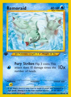 A picture of the Remoraid Pokemon card from Neo Destiny