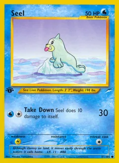 A picture of the Seel Pokemon card from Neo Destiny