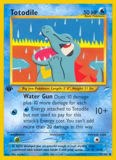 A picture of the Totodile Pokemon card from Neo Destiny