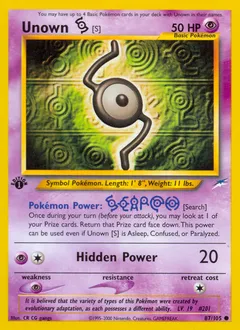 A picture of the Unown [S] Pokemon card from Neo Destiny