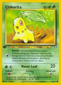 A picture of the Chikorita Pokemon card from Neo Genesis