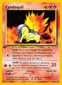 A picture of the Cyndaquil Pokemon card from Neo Genesis
