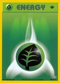 A picture of the Grass Energy Pokemon card from Neo Genesis