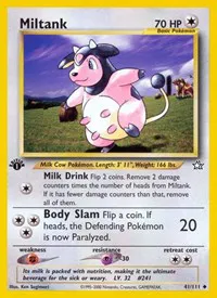A picture of the Miltank Pokemon card from Neo Genesis
