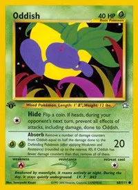 A picture of the Oddish Pokemon card from Neo Genesis