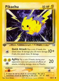 A picture of the Pikachu Pokemon card from Neo Genesis