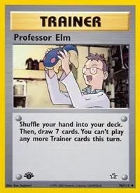 A picture of the Professor Elm Pokemon card from Neo Genesis