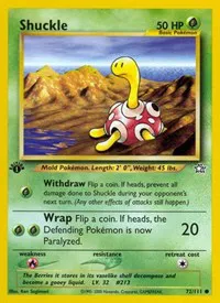 A picture of the Shuckle Pokemon card from Neo Genesis