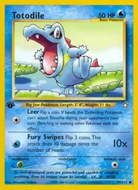 A picture of the Totodile Pokemon card from Neo Genesis