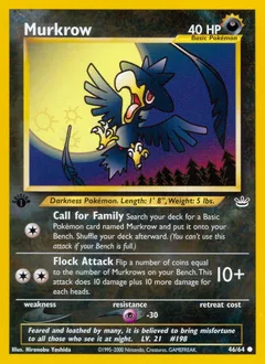 A picture of the Murkrow Pokemon card from Neo Revelation