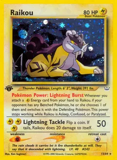 A picture of the Raikou Pokemon card from Neo Revelation