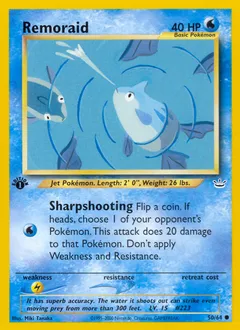 A picture of the Remoraid Pokemon card from Neo Revelation