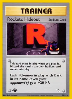 A picture of the Rocket's Hideout Pokemon card from Neo Revelation