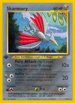 A picture of the Skarmory Pokemon card from Neo Revelation