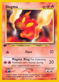 A picture of the Slugma Pokemon card from Neo Revelation