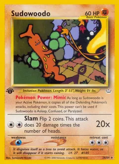 A picture of the Sudowoodo Pokemon card from Neo Revelation