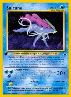 A picture of the Suicune Pokemon card from Neo Revelation